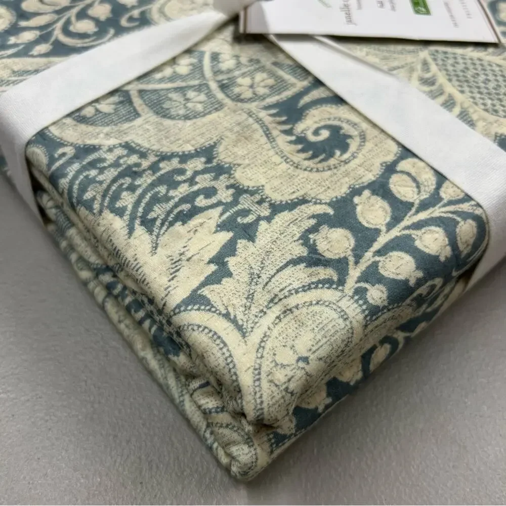 Pottery Barn Janelle Scroll Print Damask Blue Cream Duvet Cover Full / Queen NWT
